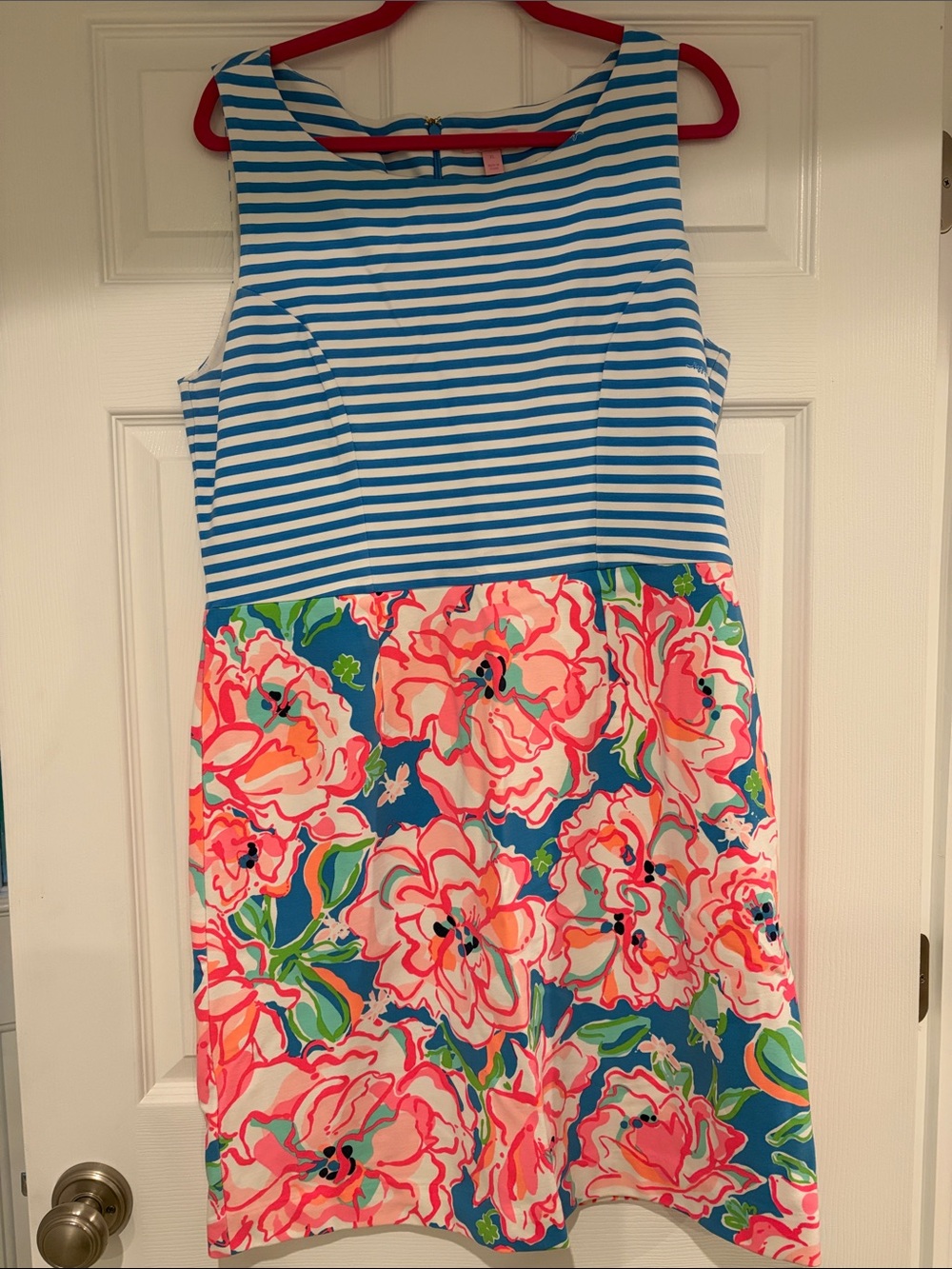 Lilly Pulitzer Blue-White Striped & Pink Floral Sleeveless Mini Dress
